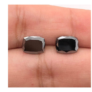 5.45 Cts Pair Treated Fancy Black Diamond AAA Quality Cushion Cut