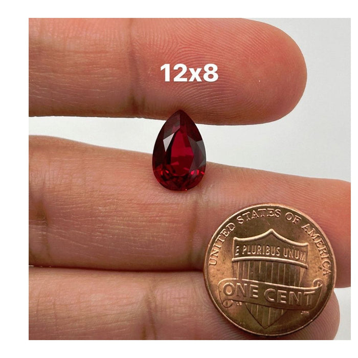 Lab Created Red Ruby Pear Step Cut 12x8mm