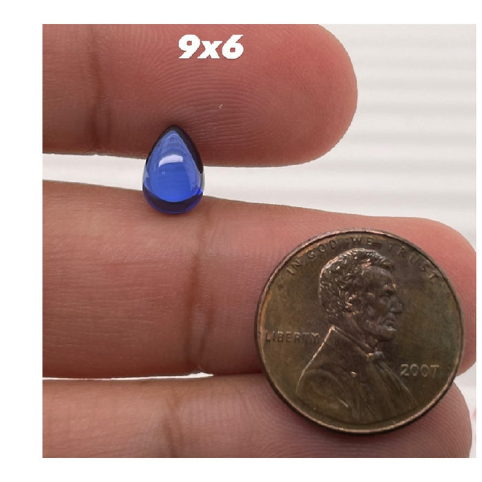 Synthetic Blue Sapphire Pear Cabochon Cut