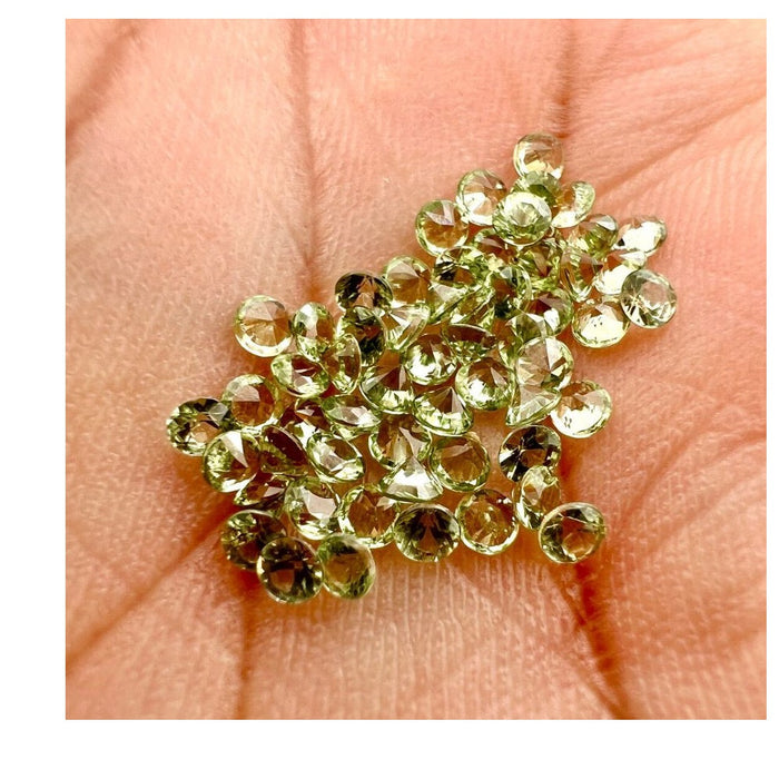 Natural Round Faceted Diamond Cut Green Sapphire in 1.25MM-2.25MM 1CT and 1/2 CT Lot