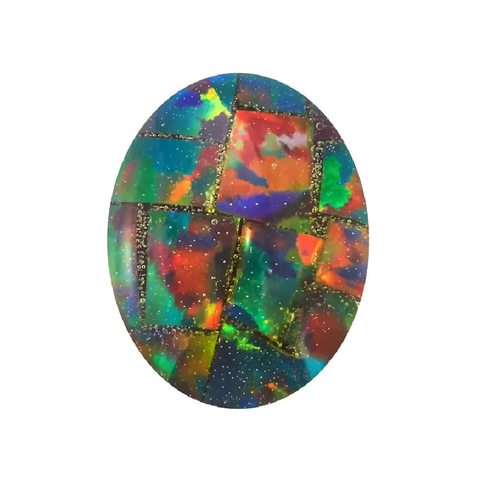 Lab Created Loose Oval Cabochon Mosaic Opal