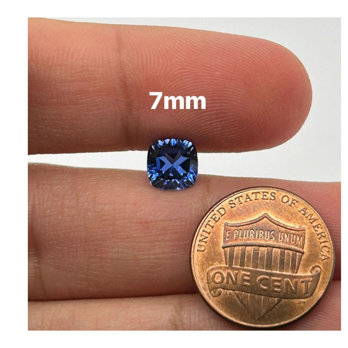 Synthetic Blue Sapphire Cushion Concave Cut 7mm