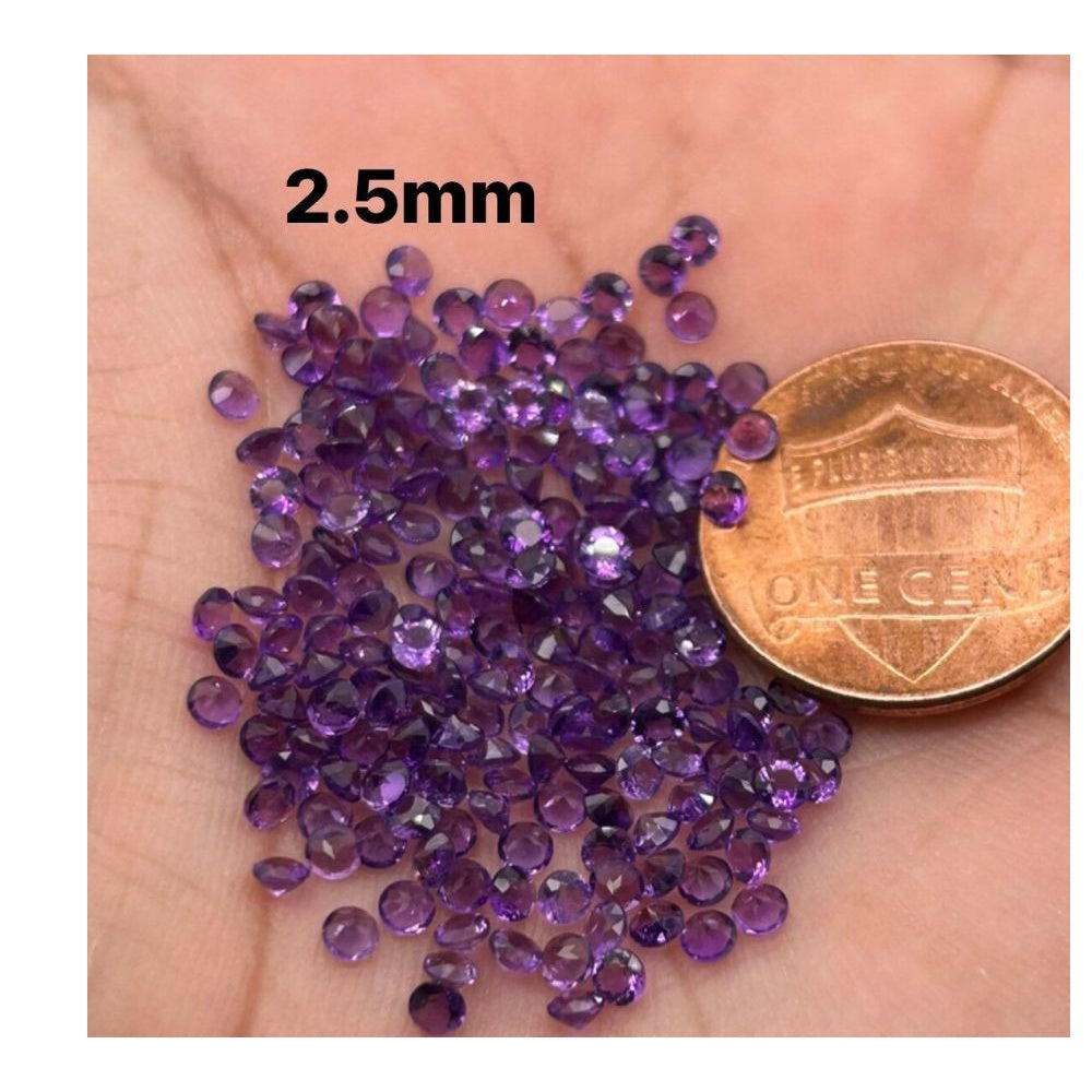 Bulk Natural Amethyst Gemstones AAA Quality Loose Small Parcels 50pcs and 100pcs Options 1.25mm - 3mm Sizes
