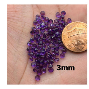 Bulk Natural Amethyst Gemstones AAA Quality Loose Small Parcels 50pcs and 100pcs Options 1.25mm - 3mm Sizes