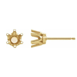 14K Gold Square V-Prong Earring Mounting Available in 4x4mm - 8x8mm
