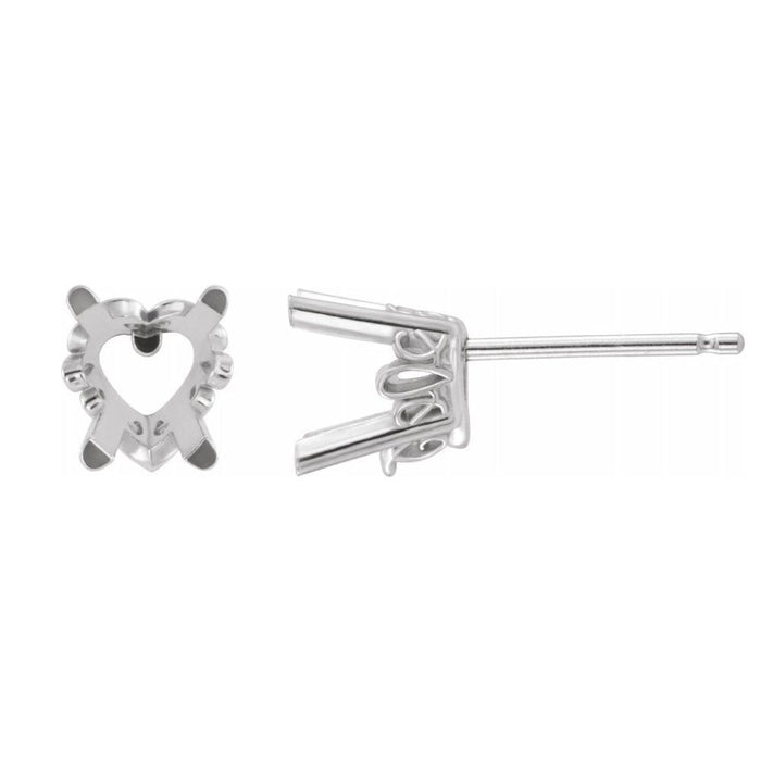 14K Gold Heart 4-Prong Scroll Earring Mounting Available in 4mm - 10mm