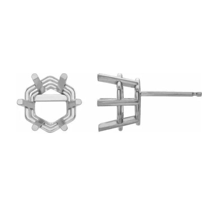 14K Gold Hexagon 6-Prong Lightweight Earring Mounting Available in 8x8mm - 12x12mm