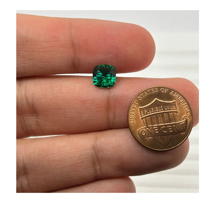 Lab Created Emerald Cushion Concave Cut 7mm