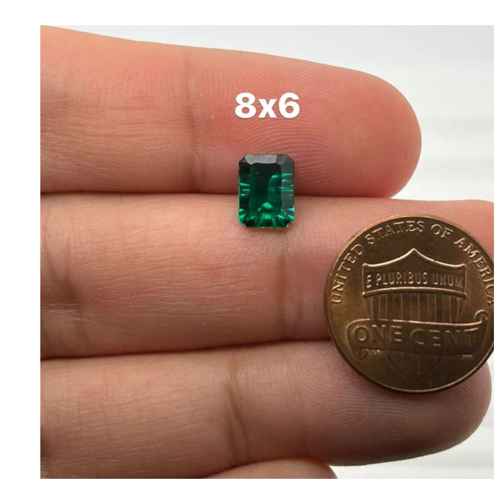 Lab Created Emerald Emerald Concave Cut 8x6mm - Main Image