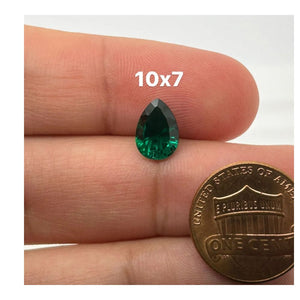 Lab Created Emerald Pear Concave Cut 10x7mm