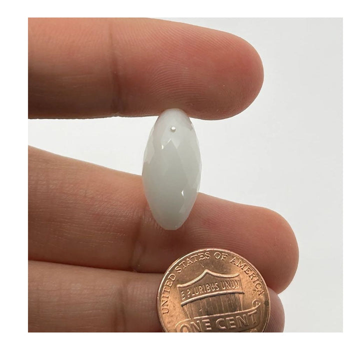 Loose White Chalcedony Egg-Shaped Double Sided Checkerboard, Drilled Through 21x15mm