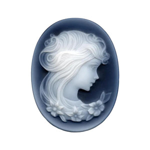 Oval Black Agate Victorian Lady B Cameo