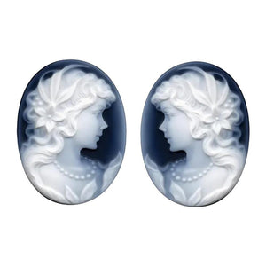 Oval Black Agate Pair Victorian Lady A Cameo