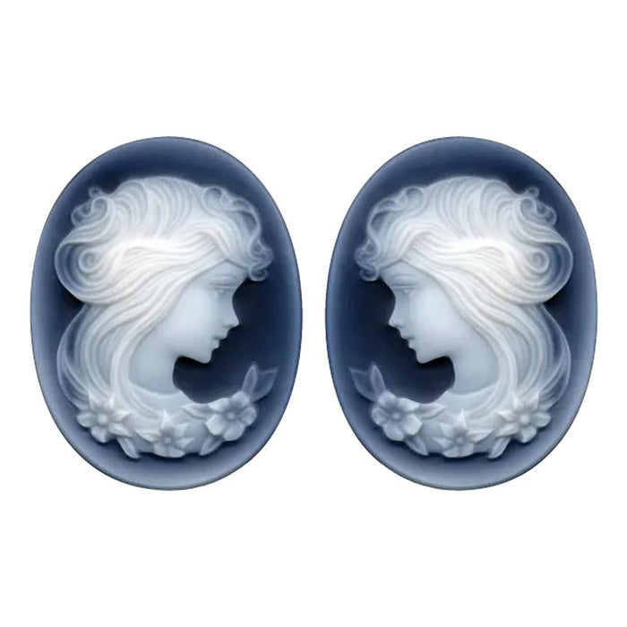 Oval Black Agate Pair Victorian Lady B Cameo