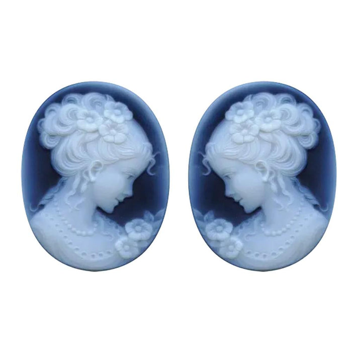 Oval Black Agate Pair Victorian Lady C Cameo
