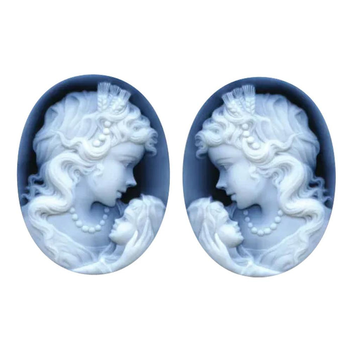 Oval Black Agate Pair Woman & Child Cameo