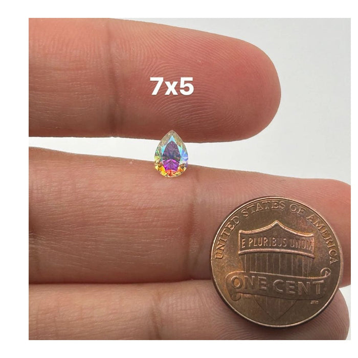 Loose Rainbow / AB Color Coated Moissanite - Pear Shape, Sizes 7x5mm to 9x6mm, Brilliant Gemstone for Unique Jewelry Designs