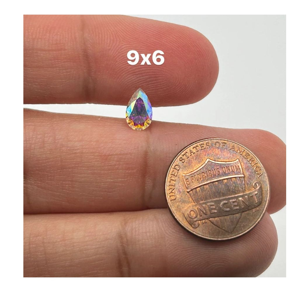 Loose Rainbow AB Color Coated Moissanite Pear Shape Sizes 7x5mm to 9x6mm Brilliant Gemstone for Unique Jewelry Designs