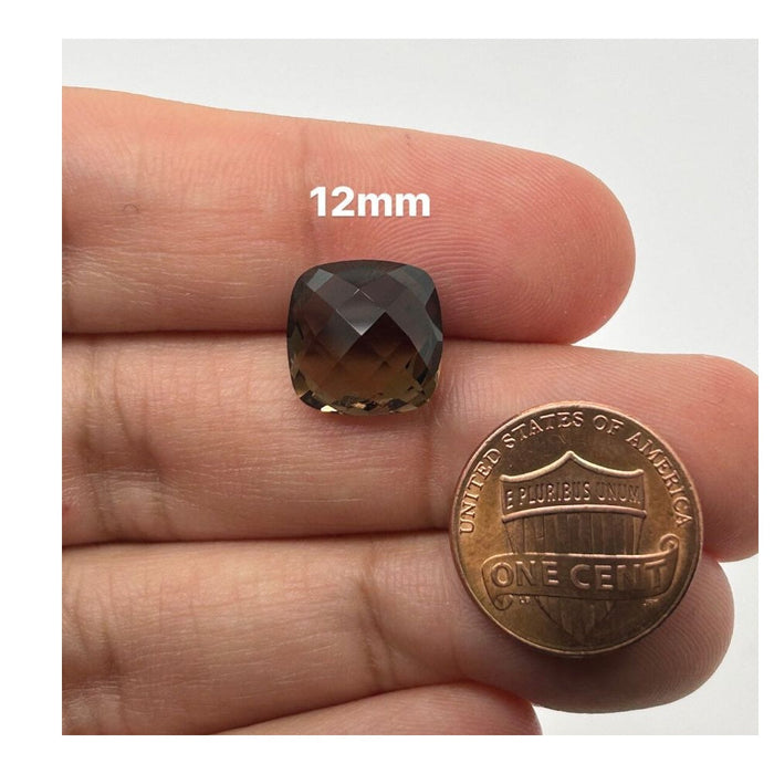 Natural Smokey Quartz Cushion Double Checkered Cut AAA Quality Available in 12mm