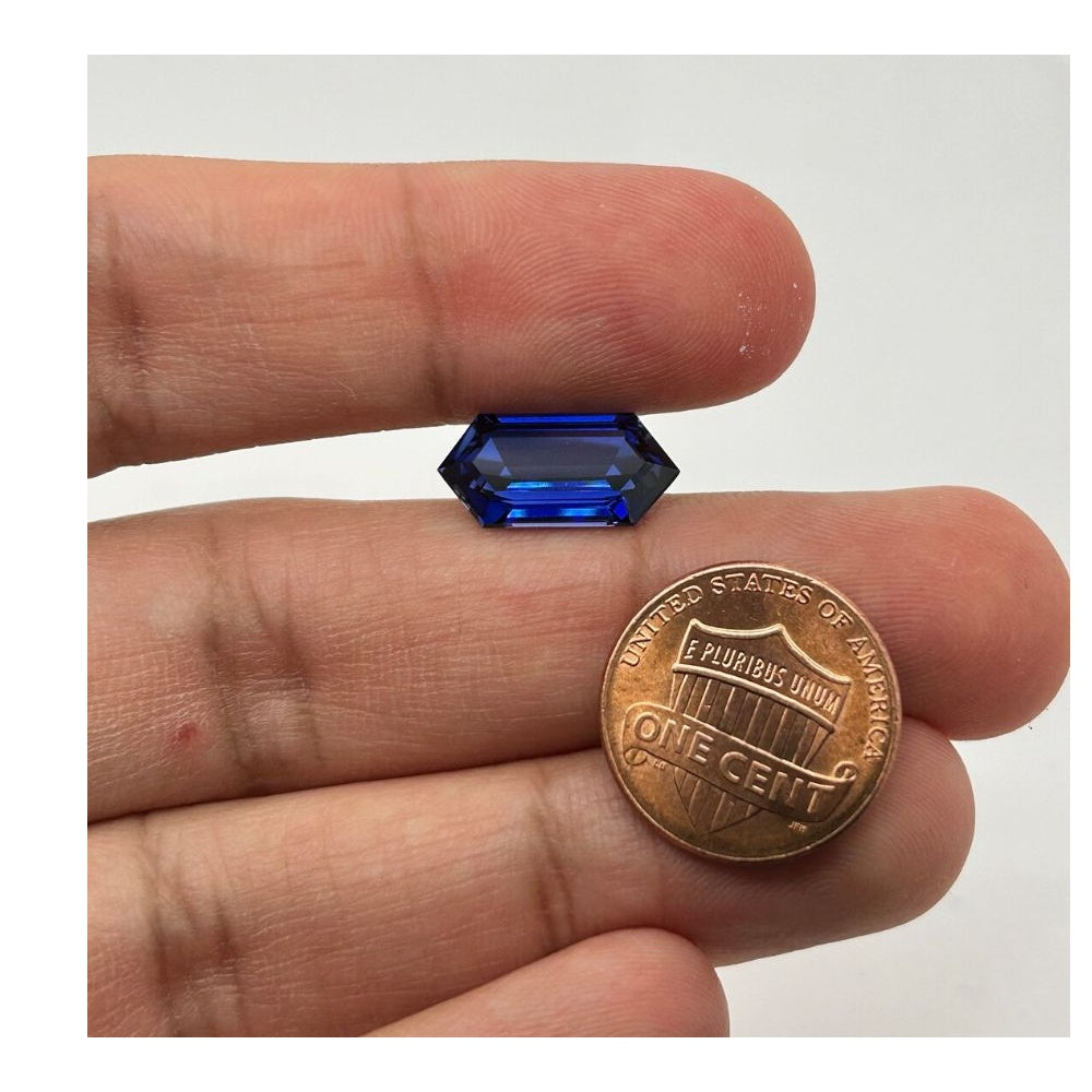 Synthetic Blue Sapphire Long Hexagon Shaped Gemstone Available in 16x8