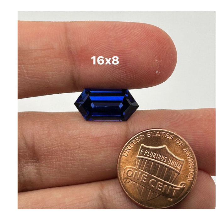 Synthetic Blue Sapphire Long Hexagon Shaped Gemstone Available in 16x8MM